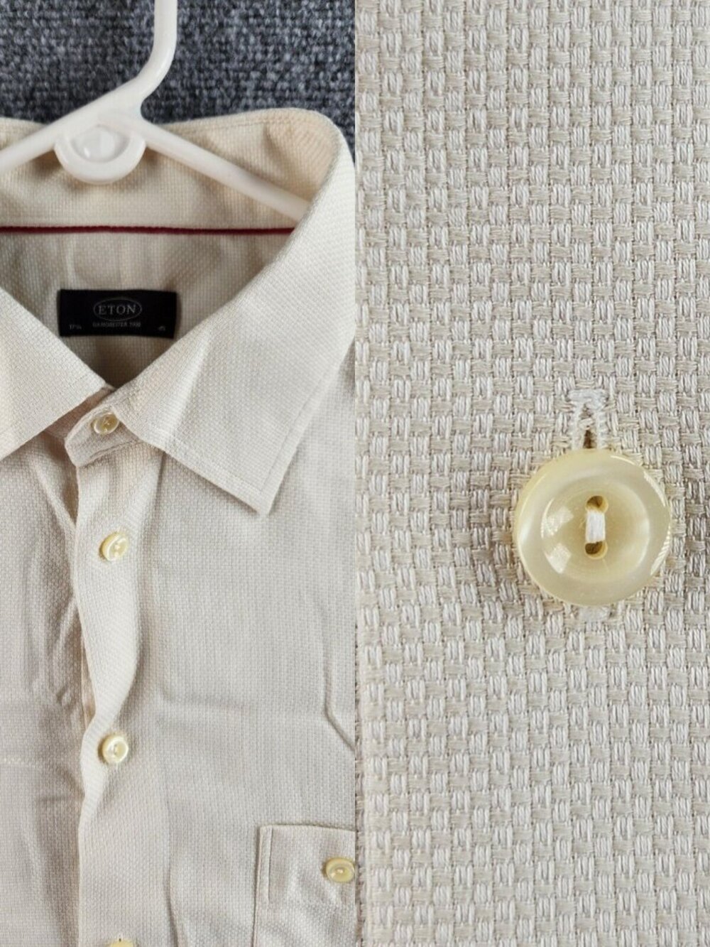Eton Ganghester Yellow 17.75 (45) Long Sleeve Button Up Shirt Cotton Basketweave